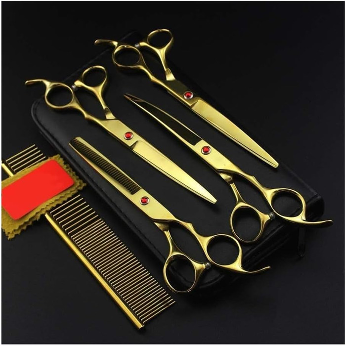 Набір професійних ножиць для грумінгу собак (7 дюймів) - ножиці для стрижки, фінальної обробки, з нержавіючої сталі (золотий)