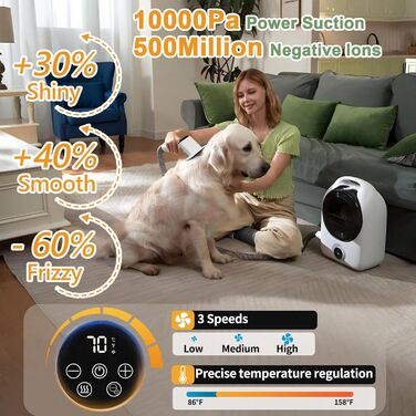 Набір для догляду за собаками та котами: фен для видалення шерсті з професійною щіткою, іонізація, стабільна температура (чорний)