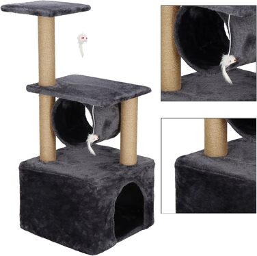 Котячий будиночок SPRINGOS з когтеточкою, лежаком та регульованою висотою, 245 см, сірий (62 см)