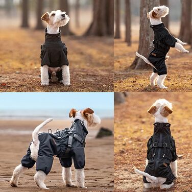 Дощовик для собак, регульований, з 4 лапами, водонепроникний, вітронепроникний, світловідбиваючий, для малих та середніх собак, розмір M, (3XL: Довжина спини: 41см, Чорний)