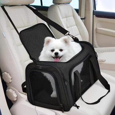 Складана переноска для собак Klein з м'якими боковинами для подорожей | Захисна переноска для собак, переноска для тварин з багатофункціональним ліжком, чорна