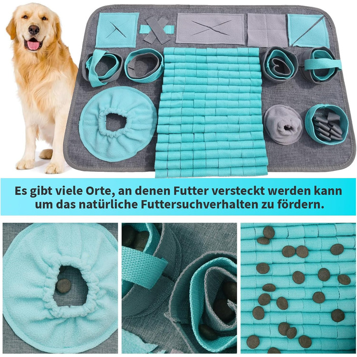 Килимок для собак SchnüFfelteppich, миючий, для тренувань, годівлі, нюховий тренінг, проти нудьги, для цуценят (66 x 42 см), блакитний