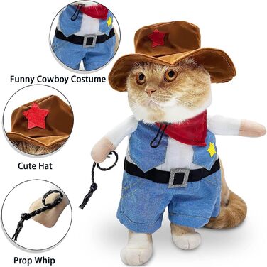 Костюм ковбоя для собак, костюми для котів на Хелловін, милий костюм ковбоя з капелюхом, одяг для маленьких собак та котів, косплей для цуценят, костюм для вечірки, Різдво, великий розмір