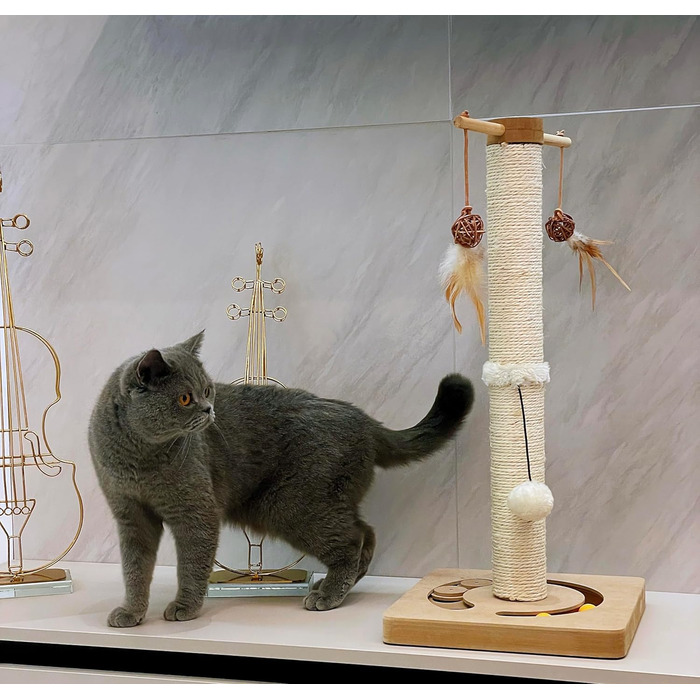 Котячий кігтеточильний стовпчик AUSCAT з інтерактивними іграшками, 63 см, бежевий