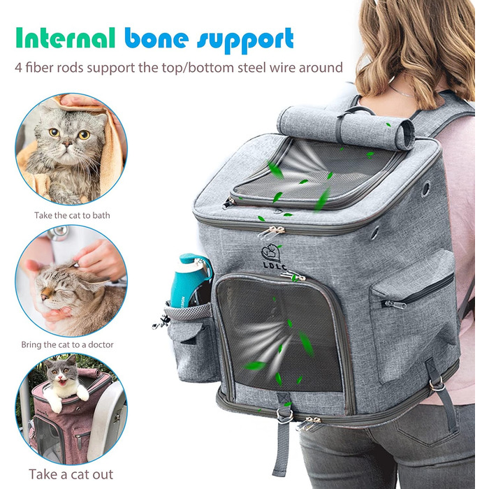 Рюкзак для собак і котів PETCUTE: складаний, з підкладкою, дихаючий, з регульованими ременями, сірий