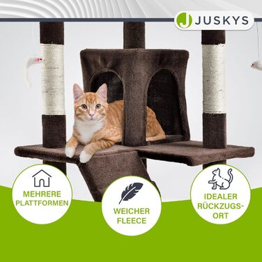 Дряпка для котів Juskys XXL Amy, 170 см, з будиночками, лежанками, драбинами і стовпами з сизалю, коричнева
