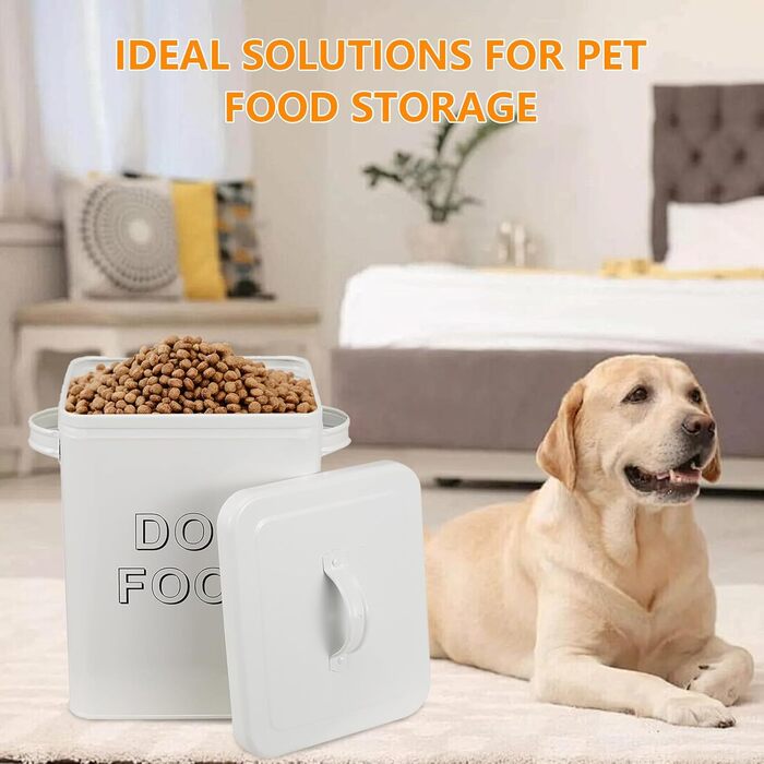 Контейнер для корму для собак, 5л, з кришкою та мірною ложкою – герметичний контейнер для сухого корму, білий, для зберігання корму та ласощів, для дому