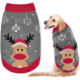Пуловер для собак Elch Weihnachten: теплий зимовий пуловер з ролетним коміром для маленьких та середніх собак, сірий, XXL