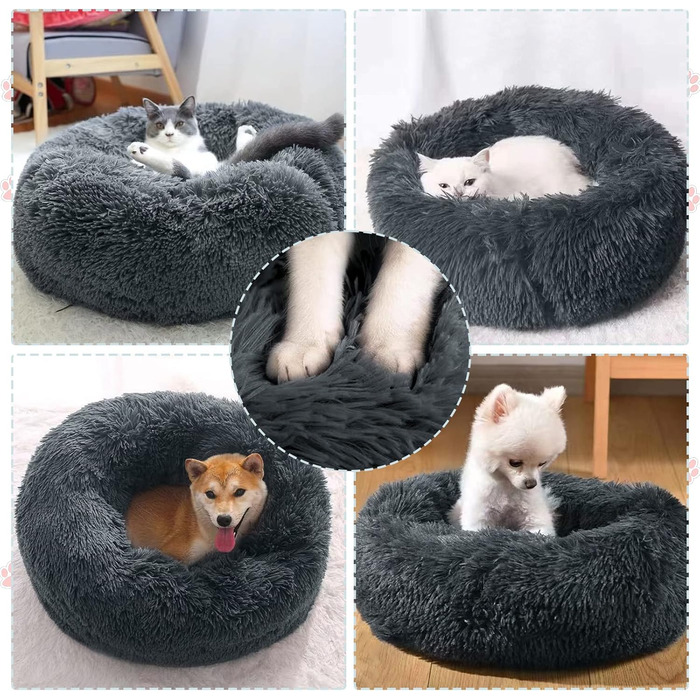М'яке ліжко для собак та котів, зручне та тепле, з антистресовим ефектом, для маленьких та середніх порід (60 см, темно-сірий)