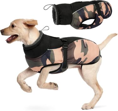 Водонепроникний зимовий теплий одяг для собак - куртка для маленьких, середніх та великих собак. Теплий одяг для собак з безпечними світловідбиваючими смугами для Лабрадорів, Чихуахуа, Французьких бульдогів. Зелений камуфляж