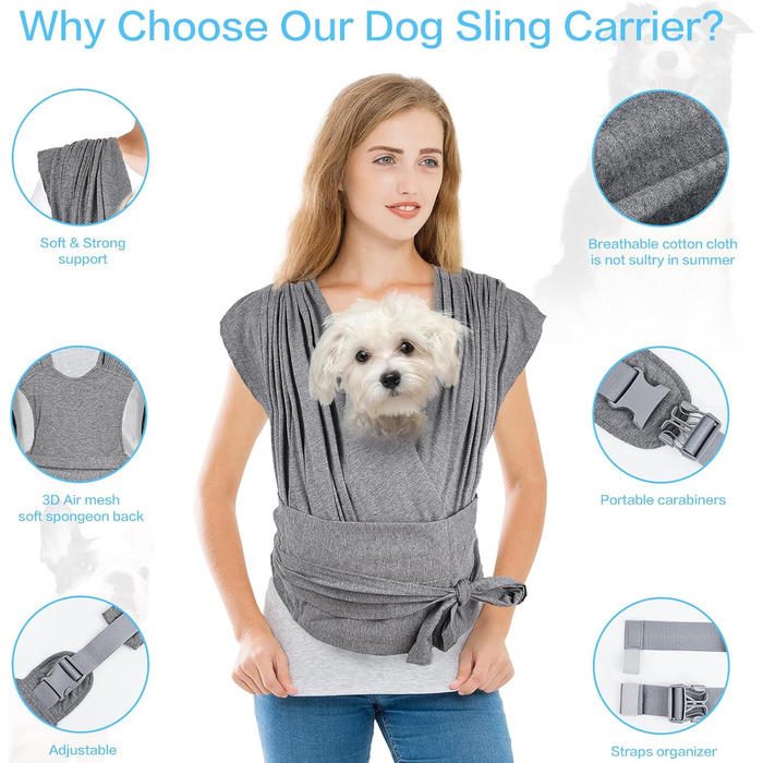 Сумка-переноска для собак, рюкзак для собак маленьких порід, сірий, 0-6,8 кг