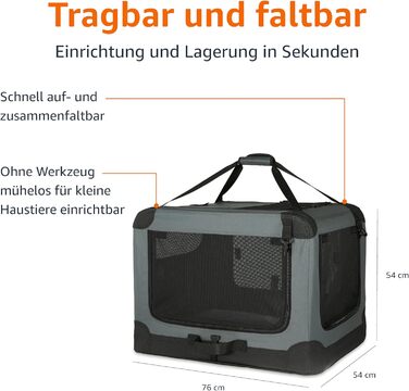 Складаний м'який переносний вольєр для котів і собак Amazon Basics, 4 двері, сірий, 76×54×54 см