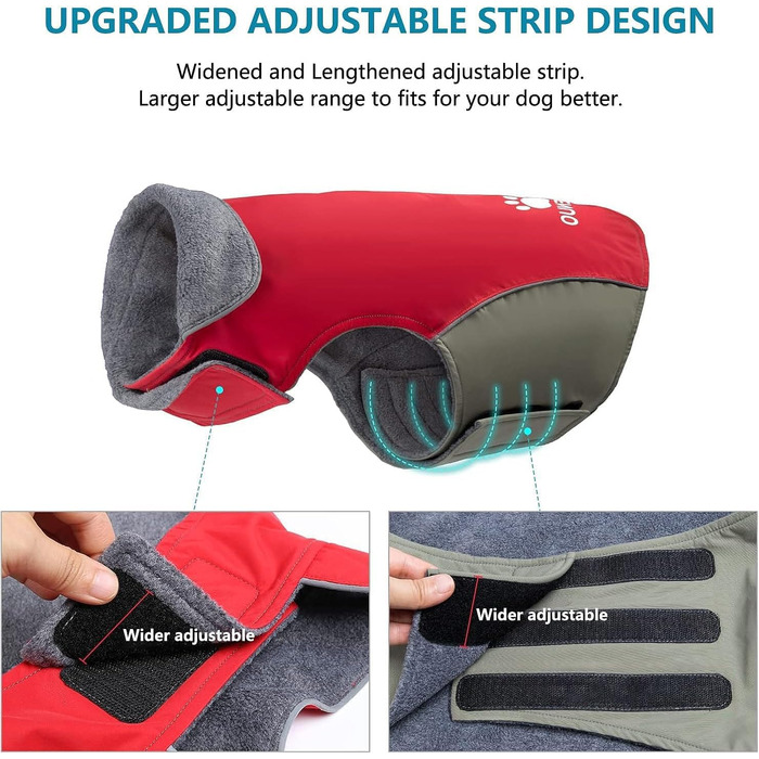 Водонепроникний собачий дощовик IREENUO для великих собак, теплий зимовий дощовик з регульованим ремінцем та світловідбиваючими смугами (L, Червоний)