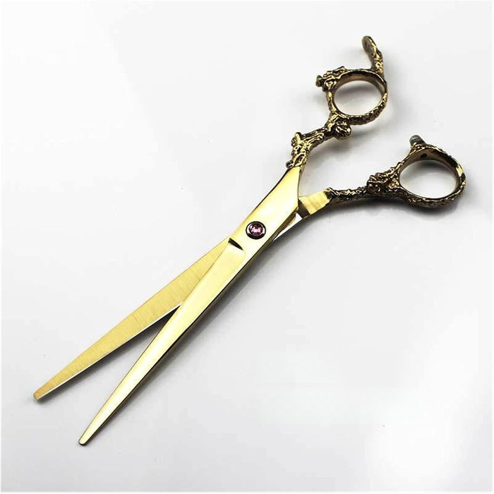 Професійний набір ножиць для стрижки волосся 7 дюймів (4 шт.) з антиковзним ручками 'Дракон', золотий колір. Ідеально підходить для стрижки собак та котів.