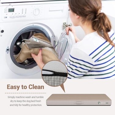 Велике ортопедичне ліжко для собак з гелевою піною та фетровою тканиною, знімний чохол та водонепроникний вкладиш (89 x 56 x 9 см, Бежевий)