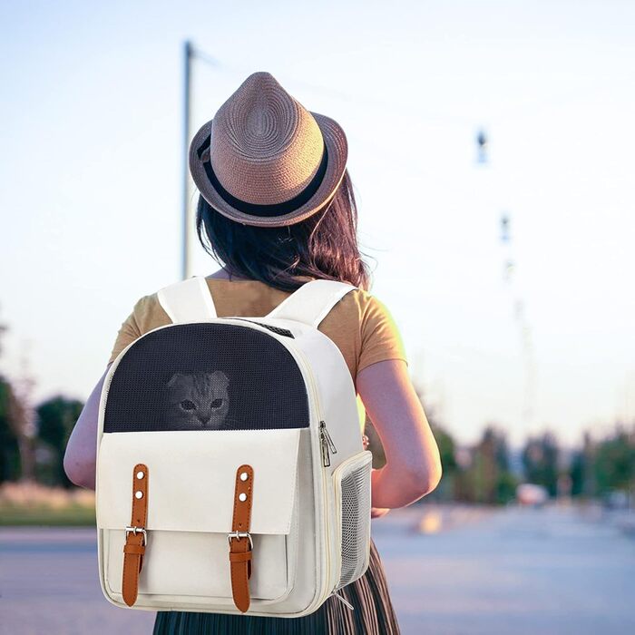 Рюкзак для собак та котів PETCUTE до 8 кг з безпечною лінійкою, вентиляцією та знімним килимком (білий)