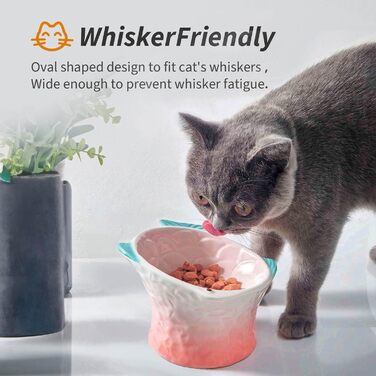 Підвищені годівниці для котів, 2 шт., зручні для вусів, кераміка (блакитний, рожевий)