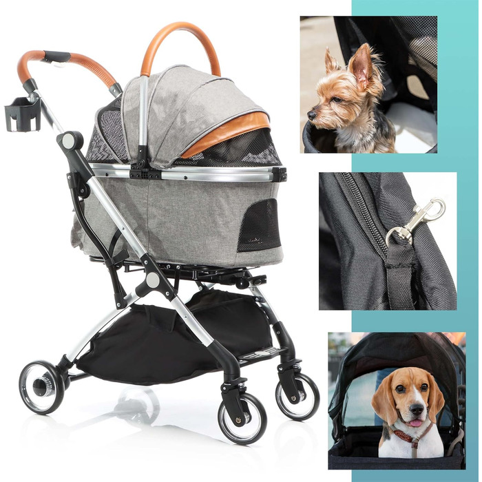 Візок для собак Fudajo 2в1, розкладний, з сумкою-переноскою для собак та котів (сірий, до 15 кг)