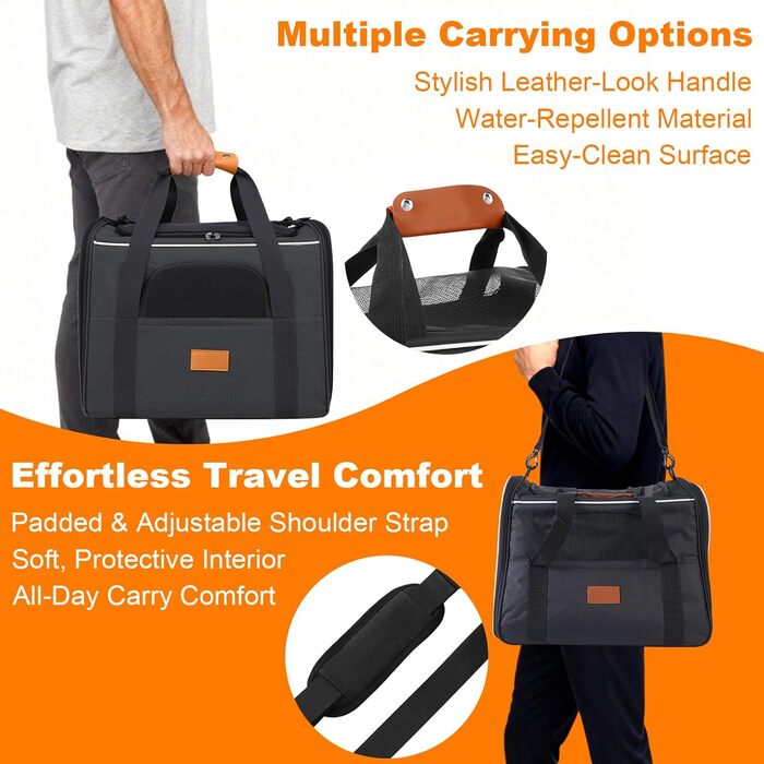 Транспортна переноска для котів, переноска для котів з безпечними блискавками, миска, змінне подушечка, переноски для котів та цуценят вагою до 7 кг