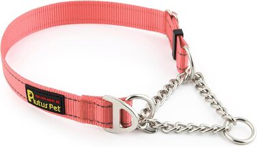 Plutus Pet Мартингейл нашийник для собак із нержавіючої сталі та світловідбиваючого нейлону, регульований, проти ривків, рожевий, розмір M, для малих, середніх і великих порід