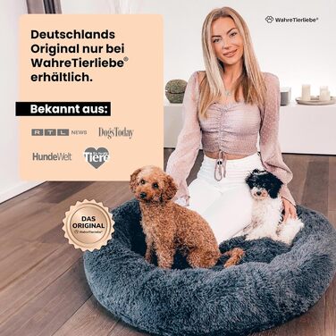Оригінальне пухнасте ліжко для собак Wahre Tierliebe Fluffy Wolke з м'яким чохлом, який можна прати, кругла лежанка для великих, середніх і малих собак