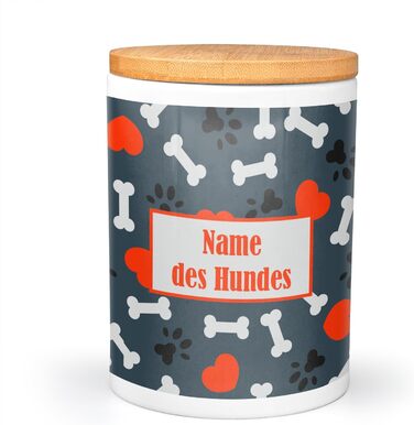 PICANOVA Набір мисок та контейнерів для корму та ласощів для собак з іменем - Персоналізований набір у різдвяному дизайні - Керамічний набір мисок та контейнерів як подарунок для власників домашніх тварин - Дизайн Candy Bones (набір сердечок та лапок)