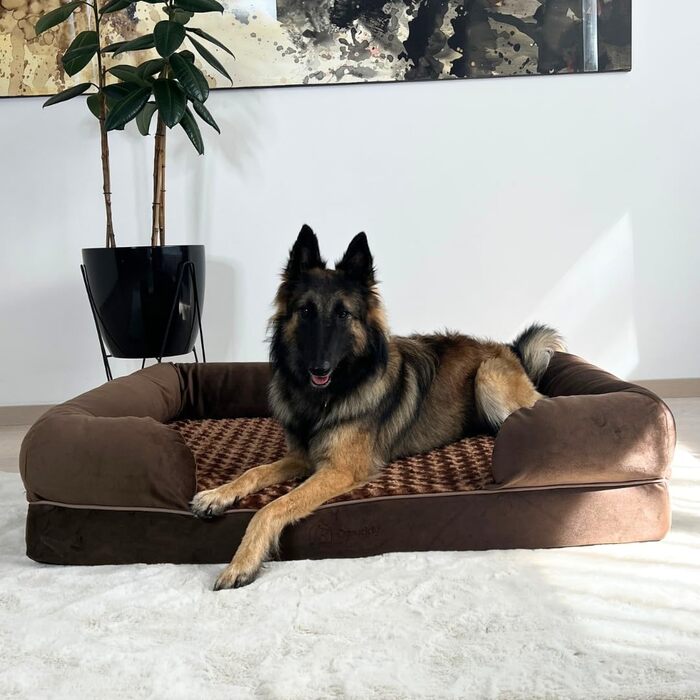 Ортопедичне собаче ліжко для великих собак, водовідштовхувальне, знімний чохол, 90x65x23 см (XL 111x86x25 см, коричневе)