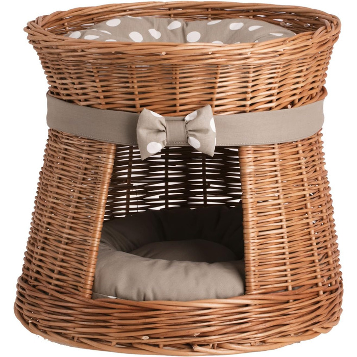 Кішка Будка Кругла Натурального Кольору: Двоярусний Корзинка для Кішки з Велюровою Подушкою, Корзинка з Плетеної Вельветової Лози, Кішка-Тур, Меджовтий Колір