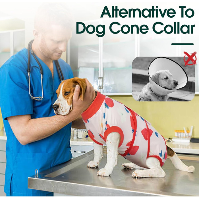 Куртка для собак після кастрації Kuoser - дихаючий боді для собак та котів - захисний костюм від облизування - альтернатива електронного нашийника після операції, XS(Зворот:21-28см;Груди:32-40см), Червоний