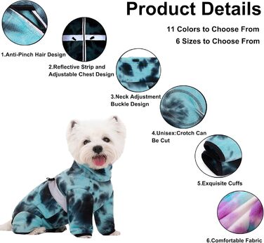 Зимовий теплий одяг для собак, флісовий комбінезон з регульованими лапами та D-подібним кільцем, для маленьких собак, колір Батик Блакитний, розмір S