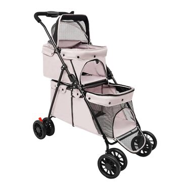 Двоповерховий візок для собак, складаний візок для котів з ременями безпеки, гальмами, вантажопідйомність до 15 кг на кожному поверсі, для собак та котів середніх та малих порід, сірий