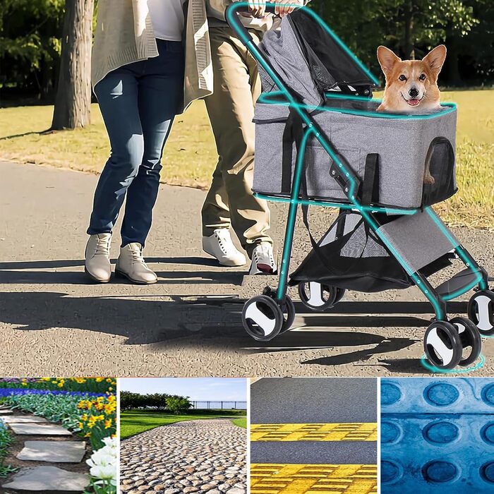 Візок для собак та котів, сірий, до 20 кг, з поворотним колесом та гальмом