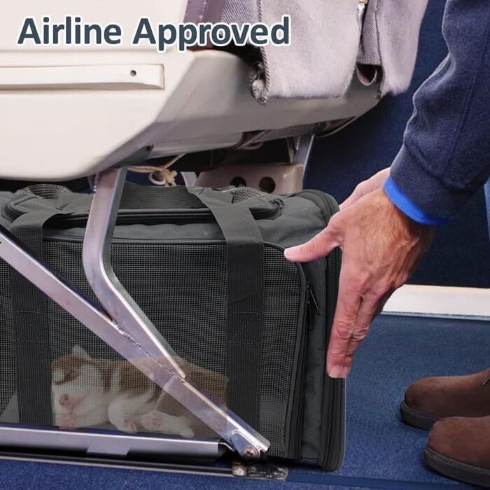 Транспортна сумка для котів та собак Kathson, схвалена авіакомпаніями, складна, чорна, до 6,8 кг