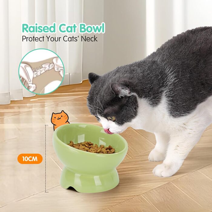 Керамічні годівниці для котів Nobleza (2 шт) з нахилом 15°, анти-блювотні, для корму та води, підходять для котів та маленьких собак, білий колір