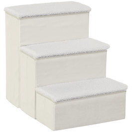 PawHut Pet Stairs Складні сходи для кішок Сходи для собак 3 сходинки з місцем для зберігання для кішок і собак МДФ білий 40x54x48см
