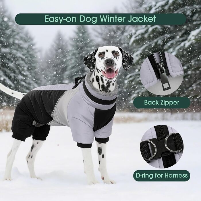 Водонепроникний собачий плащ Kuoser для маленьких собак - теплий зимовий плащ з шлейкою та світловідбиваючими деталями, чорний, розмір M