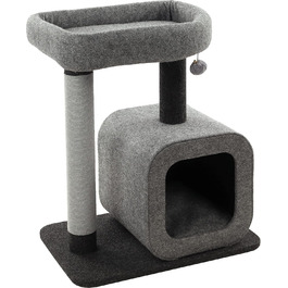 Дряпалка для котів Flamingo Anzu сірого кольору, 62 x 44 x 71 см – з платформами та будиночком