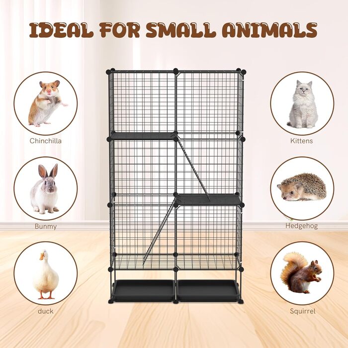 Металевий вольєр для котів UISEBRT для вулиці та дому, 3-рівневий, з знімною ванною, 2 сходинками та 3 дверима. DIY вольєр для котів як тренувальний, місце для відпочинку або вуличний вольєр