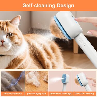 Парфумерна щітка для котів 4 в 1, синього кольору: догляд за шерстю котів та собак, самоочищення, антистатична