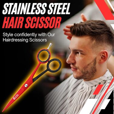 Професійні ножиці для волосся OCBA 6 дюймів - ножиці для перукарів та салонів, для чоловіків та жінок (червоно-чорні)