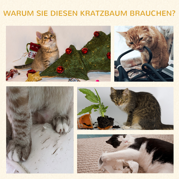 PawHut Cat Tree Велике 92 см Котяче дерево з імітацією баранячої шкіри, дряпаючим стеблом, платформою та ігровим м'ячем, темно-сіро-кремово-біле