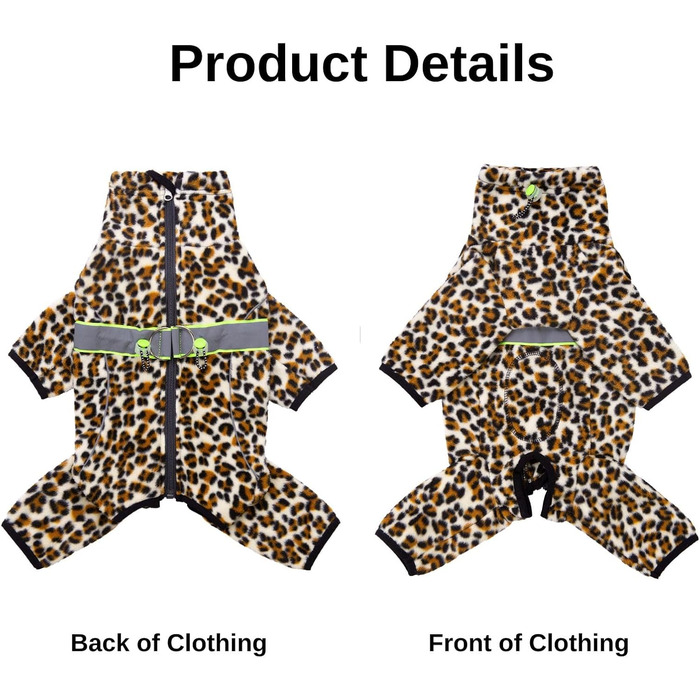 Зимовий теплий костюм для собак, флісова куртка з регульованими лапами та D-подібним кільцем, для маленьких собак, колір Батик Блакитний, розмір S (X-Small, леопард)