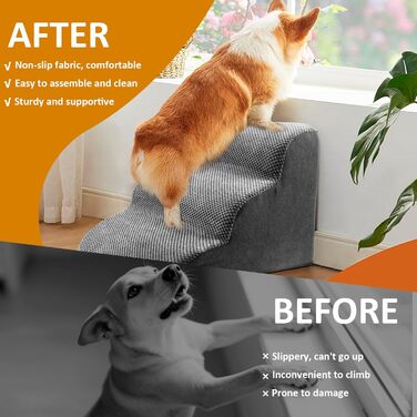 Сходинка для собак 3 сходинки, 35 см, знімний чохол, неслизьке дно. Підходить для ліжка, дивана, авто. Сірий колір, щільний матеріал