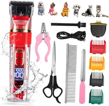 Supvox Бездротова акумуляторна машинка для грумінгу домашніх тварин, тример, тиха, з LCD дисплеєм, миється, 11 штук, для собак і котів