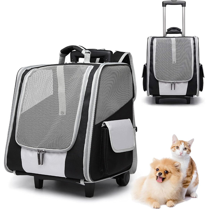 Транспортна сумка на колесах для собак та котів, сумка-тролей для домашніх тварин з вікном, 35x29x37 см (чорний)