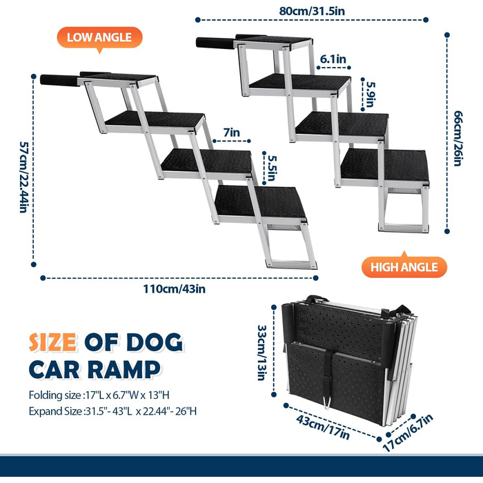 Сходинка для собак у машину: легка алюмінієва складана пандус для домашніх тварин з неслизькою поверхнею (4 сходинки)