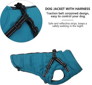 MOREZI Зимова куртка для собак, водонепроникна, з флісовою підкладкою, блискавка на спині, світловідбиваючі смуги та ремені, для маленьких та середніх собак - M (Спина: 39см), Синій