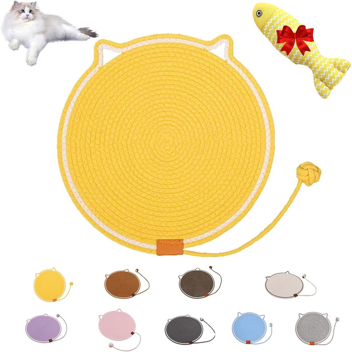 Килимок для дряпання котів Kratzwunder, з натурального бавовняного мотузка, 50x50 см (жовтий)