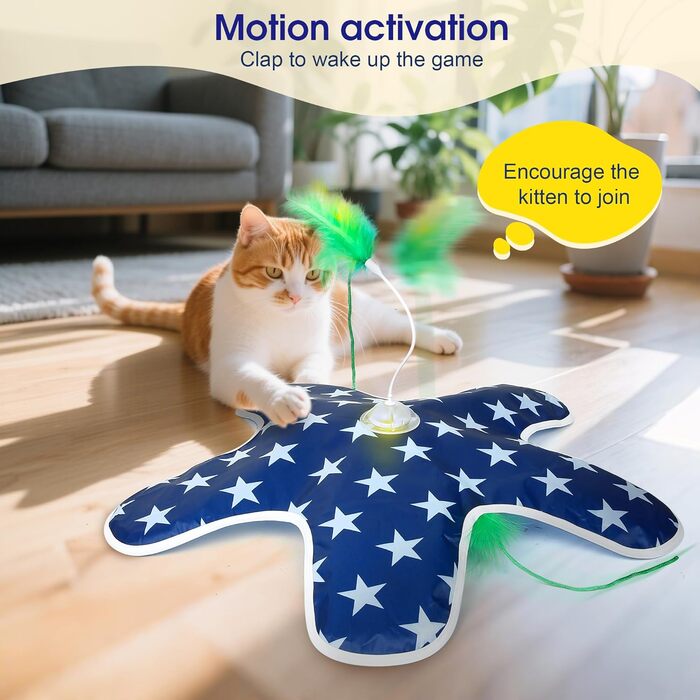 Інтерактивна іграшка для котів PUHOHUN: автоматична мишка з пір'ям, іграшка-палиця з пір'ям, синього кольору