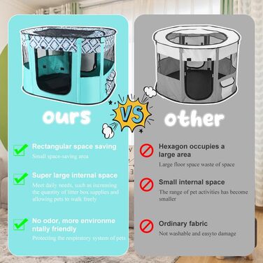 Клітка-забіг для цуценят та собак, розкладна, 70x55x40 см, зелена в клітинку